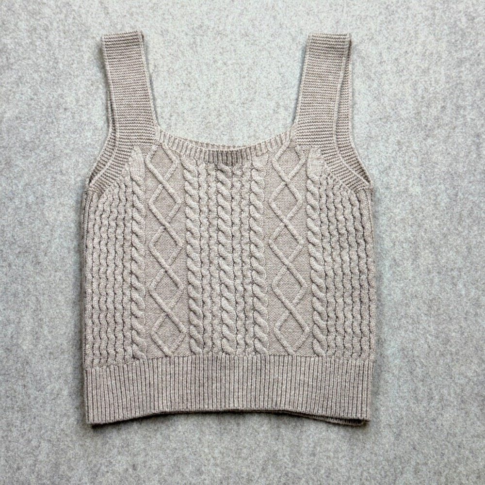 Cotton Emporium Sweater Vest Womens S Cable Knit Tan Preppy Coquette Academia